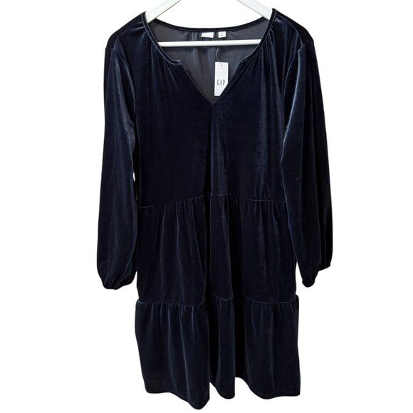 GAP NWT Navy Blue Velvet Tiered Dress Women's size M - Picture 1 of 5